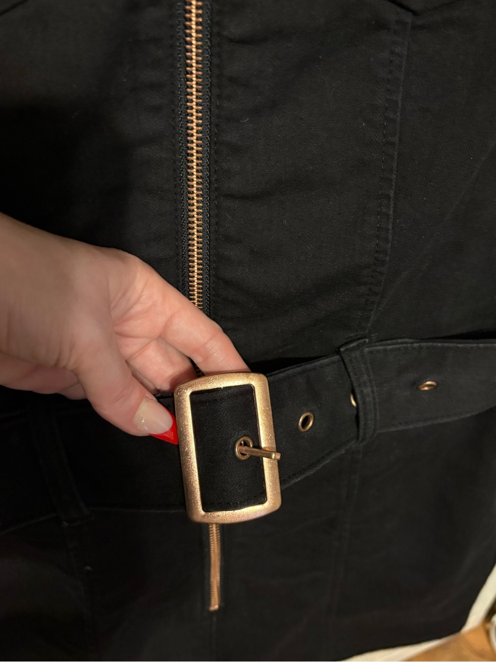 Guess Black Short-Sleeve Zip-Front Romper with Rose Gold Hardware - Picture 4 of 8